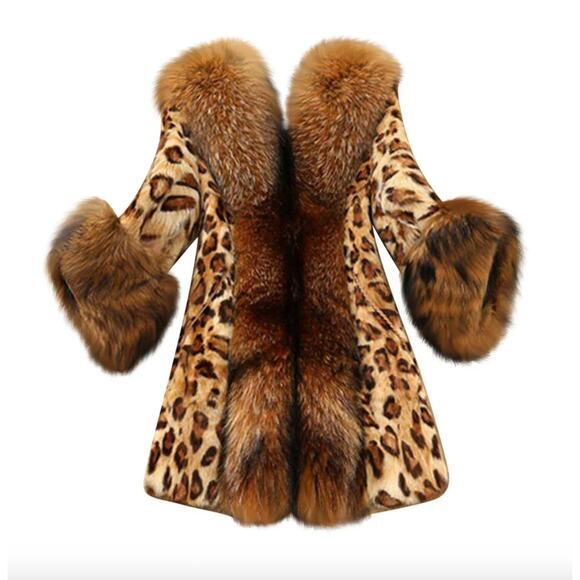 Leopard Print Faux Fur Coat XS NWOT - Picture 6 of 12